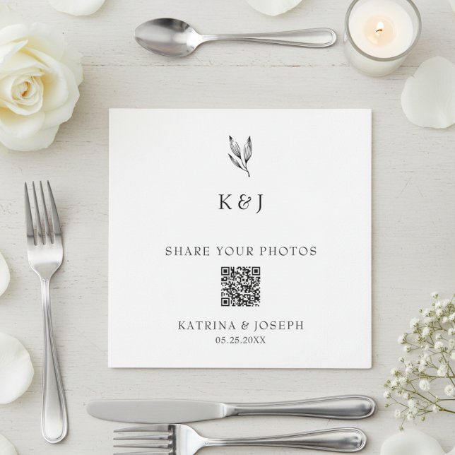 Teilen Sie Ihren Fotos QR-Code Botanische Hochzeit Serviette (Von Creator hochgeladen)