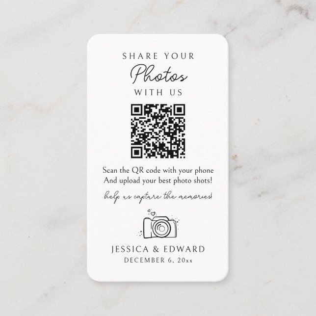 Teilen Sie Ihren Fotos unvergesslichen QR Code Ein Platzkarte (Vorderseite)