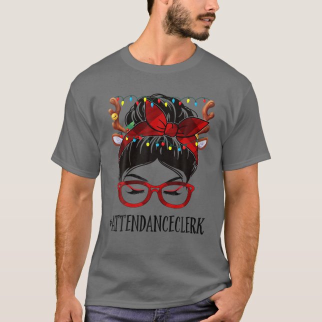 Teilnahme Clerk Christmas Frau Messy Bun Buffalo T-Shirt (Vorderseite)