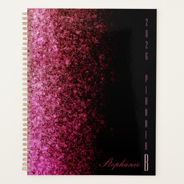 Teilweiser rosa Glittergradient und schwarzes Chic Planer (Vorderseite)