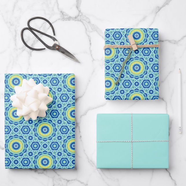 Teinture à tarte bleu Mandala Papier à envelopper (Recto)