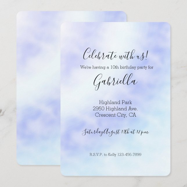 Teinture Tie Purple White Aqua Blue Invitation (Devant / Derrière)