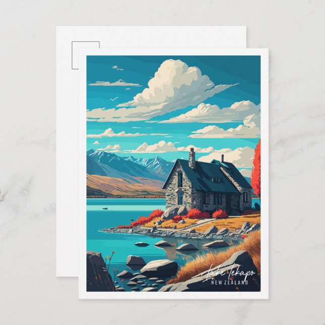 Tekapo-See Neuseeland Jahrgangsreise Postkarte (Vorne/Hinten)