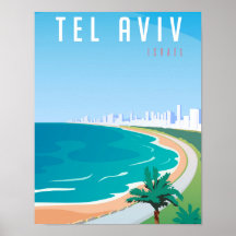 *~* Tel Aviv Israel Poster Blue City Palm