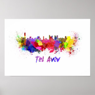 Tel Aviv skyline im Watercolor Poster