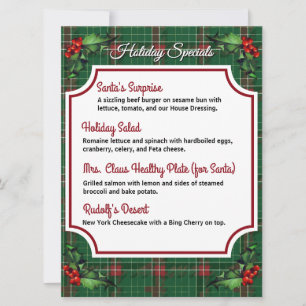 Téléchargeable Green Plaid Holiday Specials Menu