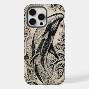 Telefon Bone Scrimshaw Whale iPhone Case 15 Pro Max Hülle