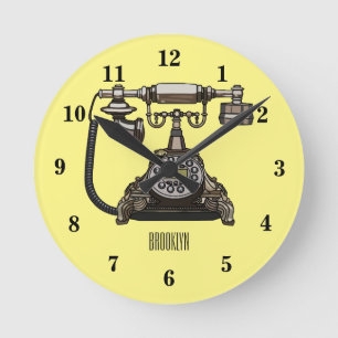 Telefon Cartoon-Illustration Runde Wanduhr