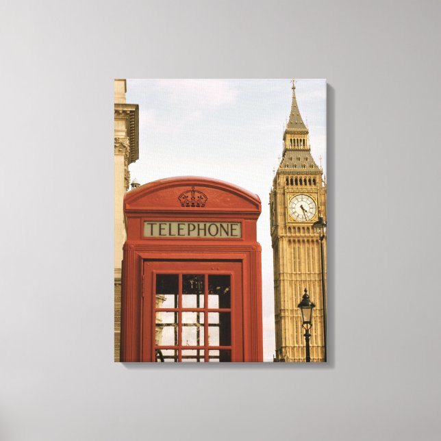 Telefonkabine und Turm des Big Ben Leinwanddruck (Vorderseite)