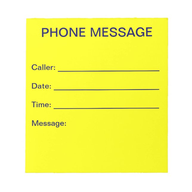 Telefonmeldungsmerkmal (hellgelb) notizblock (Vorderseite)