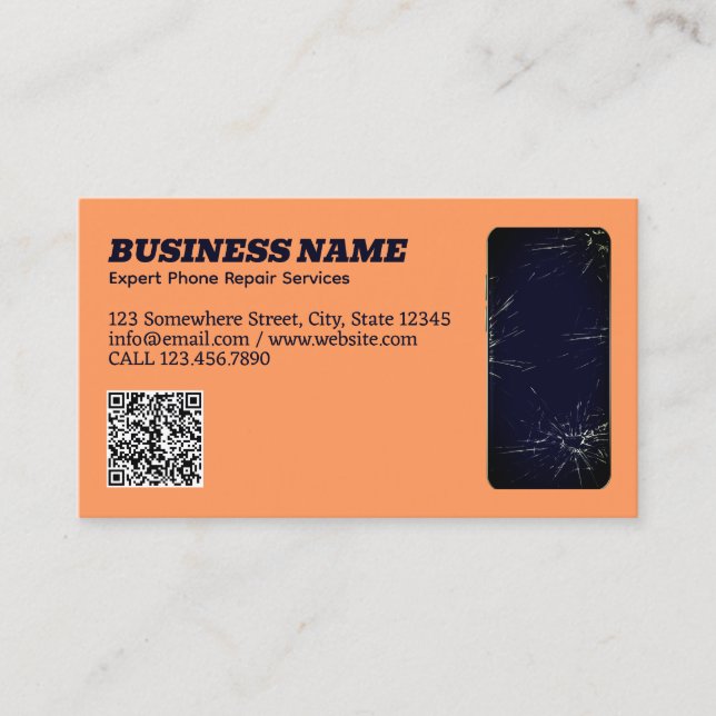 Telefonreparatur QR Peach Visitenkarte (Vorderseite)