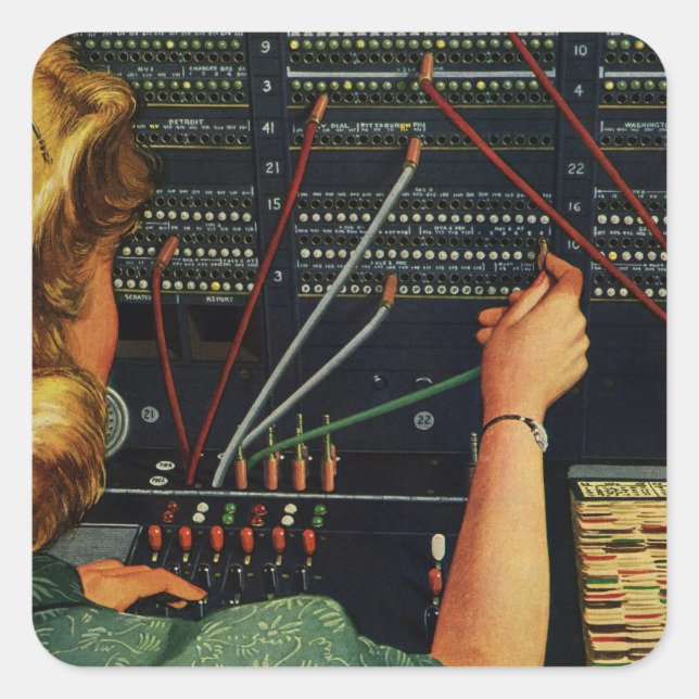 Telefonvermittler, Vintages Unternehmen Quadratischer Aufkleber (Vorderseite)