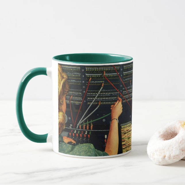Telefonvermittler, Vintages Unternehmen Tasse (Mit Donut)