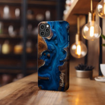 Telefonzelle, Royal Blue Resin, Burl-Holz-Design