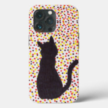 Telefonzelle - Schwarze Katze gegen farbige Punkte