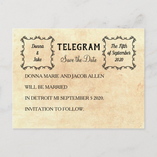 Telegramm Ankündigung Datum freihalten Postkarte (Vorderseite)
