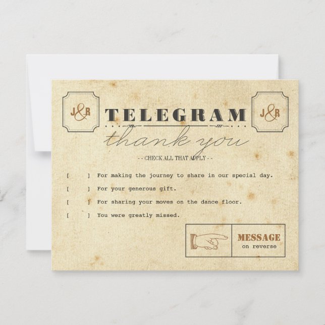 Telegramm danken Ihnen Anmerkungs-Karte Dankeskarte (Vorderseite)