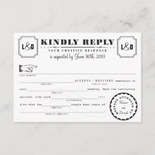 Telegramm Libs Response Card Schwarz und Weiß Einladung