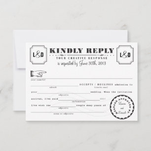 Telegramm Libs Response Card Schwarz/Weiß RSVP Karte