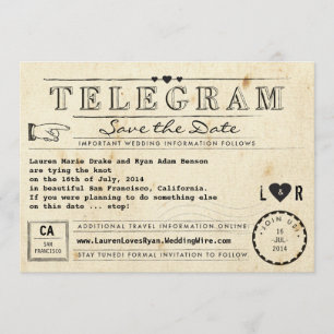 Telegramm mit Hearts Vintage Travel Save the Date