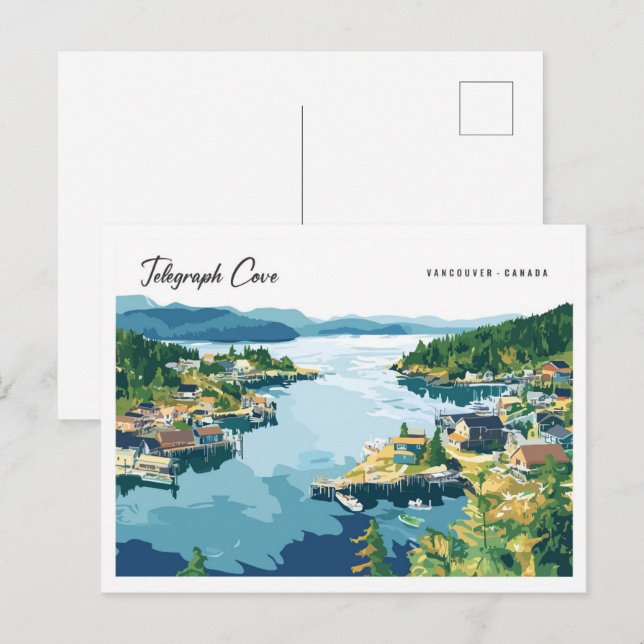 Telegraph Cove Vancouver Canada Illustration Postkarte (Vorne/Hinten)