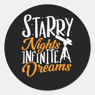 Telescope Starry Nights Unendliche Träume Astronom Runder Aufkleber