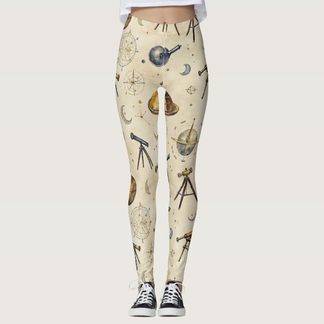 Teleskope Astrolabien Galaxy Muster Leggings (Vorderseite)