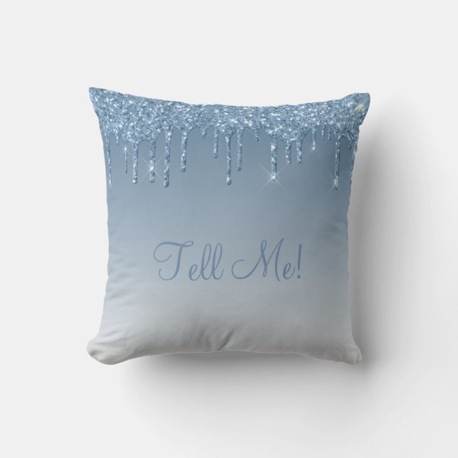 "Tell Me" Blue Glitzer Bling Girly Hübsch Ombré Kissen (Vorderseite)