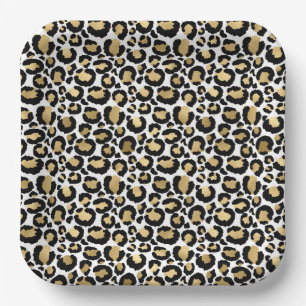 Teller aus Gold, Weiß und Schwarz-Leopard