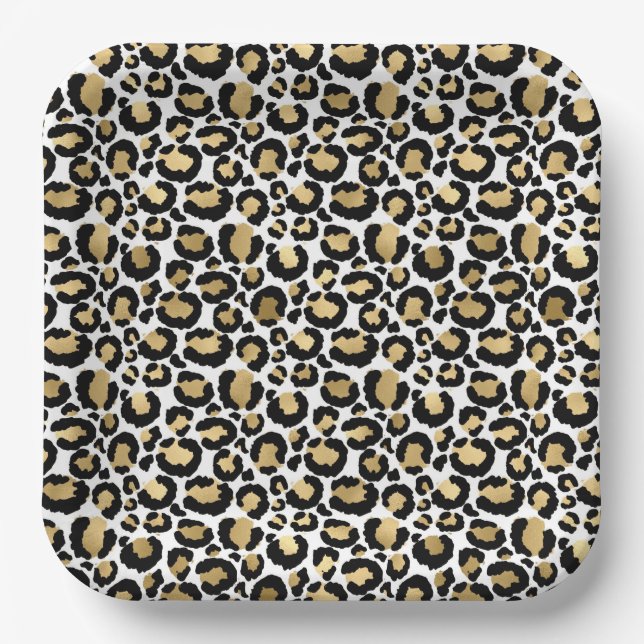 Teller aus Gold, Weiß und Schwarz-Leopard (Vorderseite)