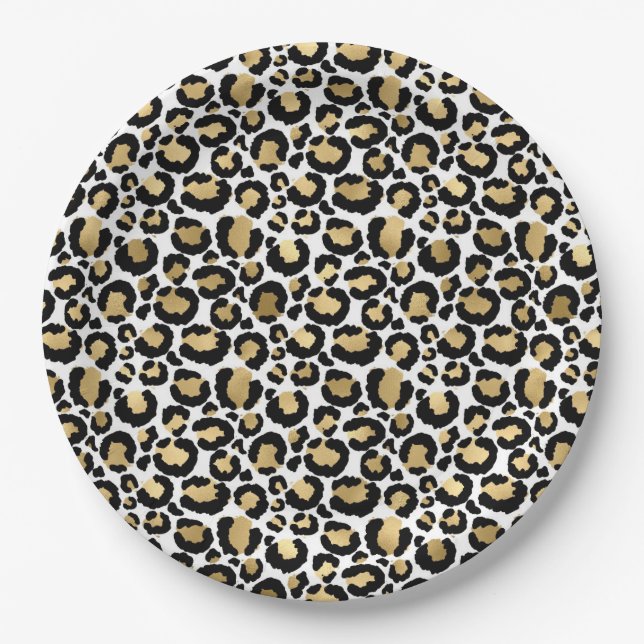 Teller aus Gold, Weiß und Schwarz-Leopard (Vorderseite)
