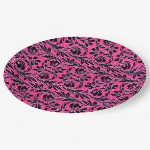Teller aus Metall-Waves-Hot-Pink-Schwarz-PAPER-PAR