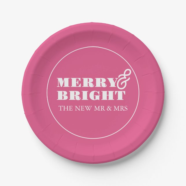 Teller aus Papier Merry & Bright Pink (Vorderseite)