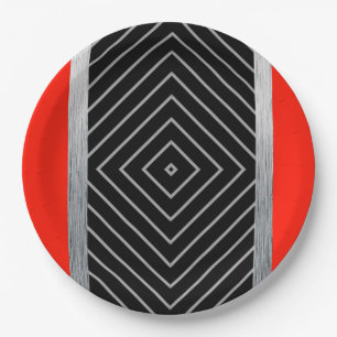 Teller aus Papier, rot, schwarz, silber und weiß