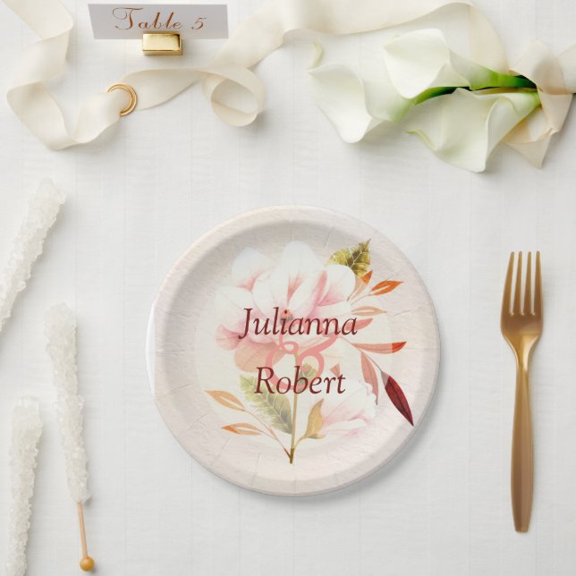 Teller aus rosa Blumenpapier (Hochzeit)