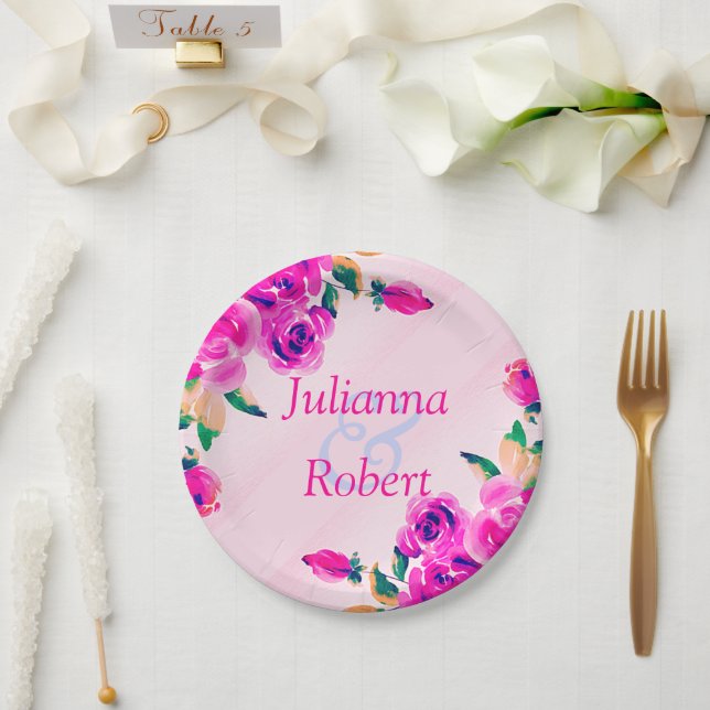 Teller aus rosa Blumenpapier (Hochzeit)