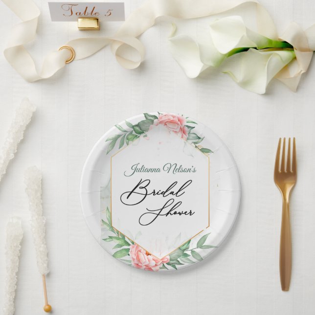 Teller aus Rose und grünem Blumenpapier (Hochzeit)