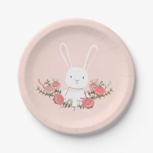 Teller aus Sonnenpapier Kinderdusche Woodland Pink