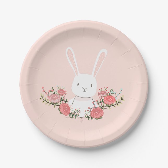 Teller aus Sonnenpapier Kinderdusche Woodland Pink (Vorderseite)