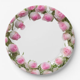 Teller aus weichrosa Rosen, 9" Rundpapier