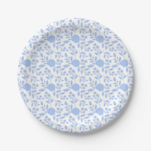 Teller aus weißem und hellblauen Blumenpapier