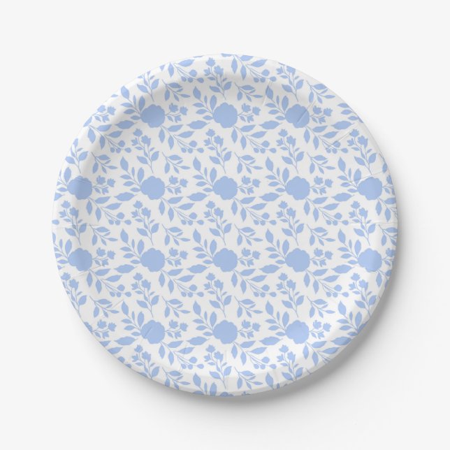 Teller aus weißem und hellblauen Blumenpapier (Vorderseite)