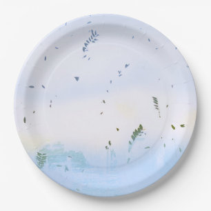 TELLER BOWLS blaues grünes Blumenblatt IN PAPIER