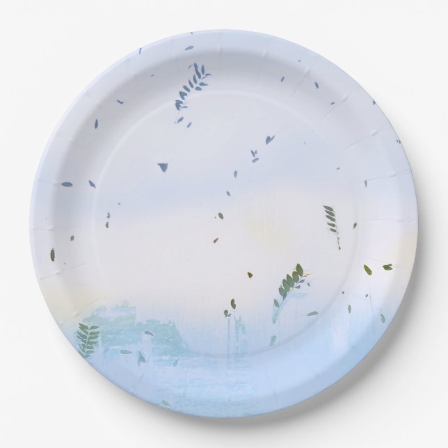 TELLER BOWLS blaues grünes Blumenblatt IN PAPIER (Vorderseite)
