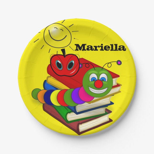 Teller, Bücherwurmbücher - Apple Sun Reading Pappteller (Vorderseite)