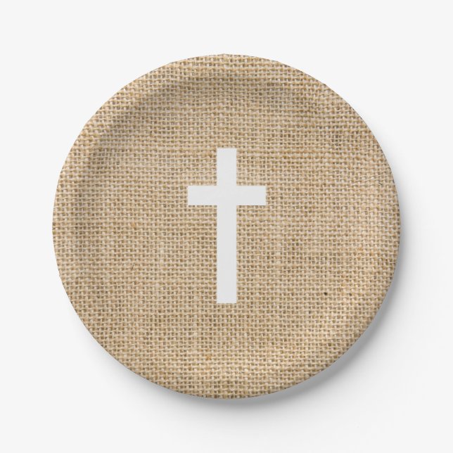 Teller des Taufpapiers Weißer Kreuz Rustikaler Sch (Vorderseite)