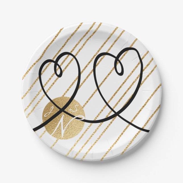 Teller, die Elegantes Gold und Black Hearts hochzi Pappteller (Vorderseite)
