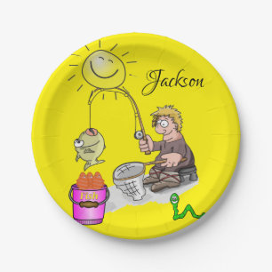 Teller, Fisherman Sun Fish Gelb Pappteller