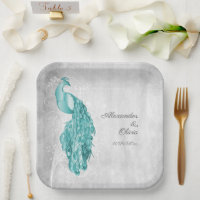 Teller für aquamarine Pfau-Polterabend
