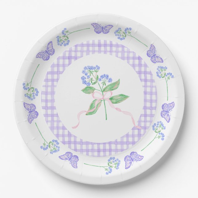 Teller für Aquarellpapier und Lila Gingham (Vorderseite)